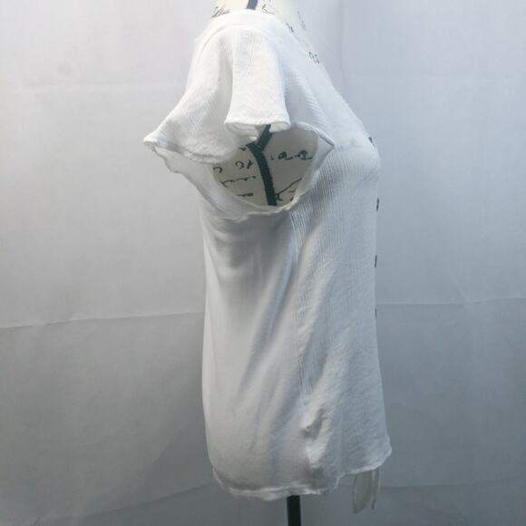 Flower & Feather White Gauzy Button Up Tie Front Blouse L - Picture 5 of 7